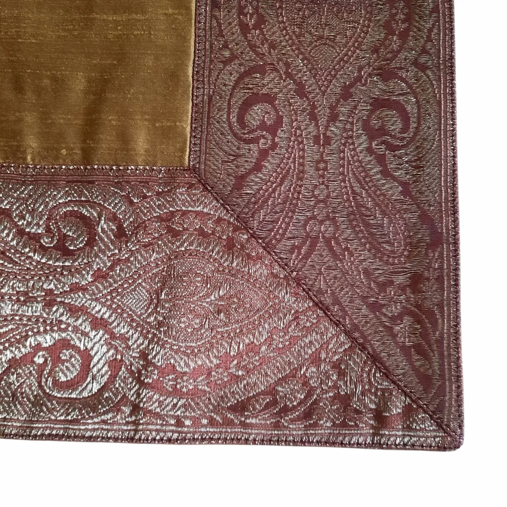 Vtg CRATE&BARREL Florentine Place Mats 4pcs Silk/Brocade Tan/Wine/Metallic